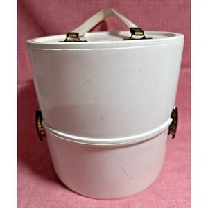 Vintage Wig Hat Travel Case White Double Layer 9" Round Storage Box